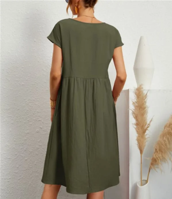 Solid Color Sleeveless Loose Cotton and linen Pocket Dress