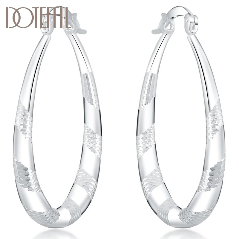 DOTEFFIL 925 Sterling Silver Grain Circle Hoop Earrings For Women Jewelry