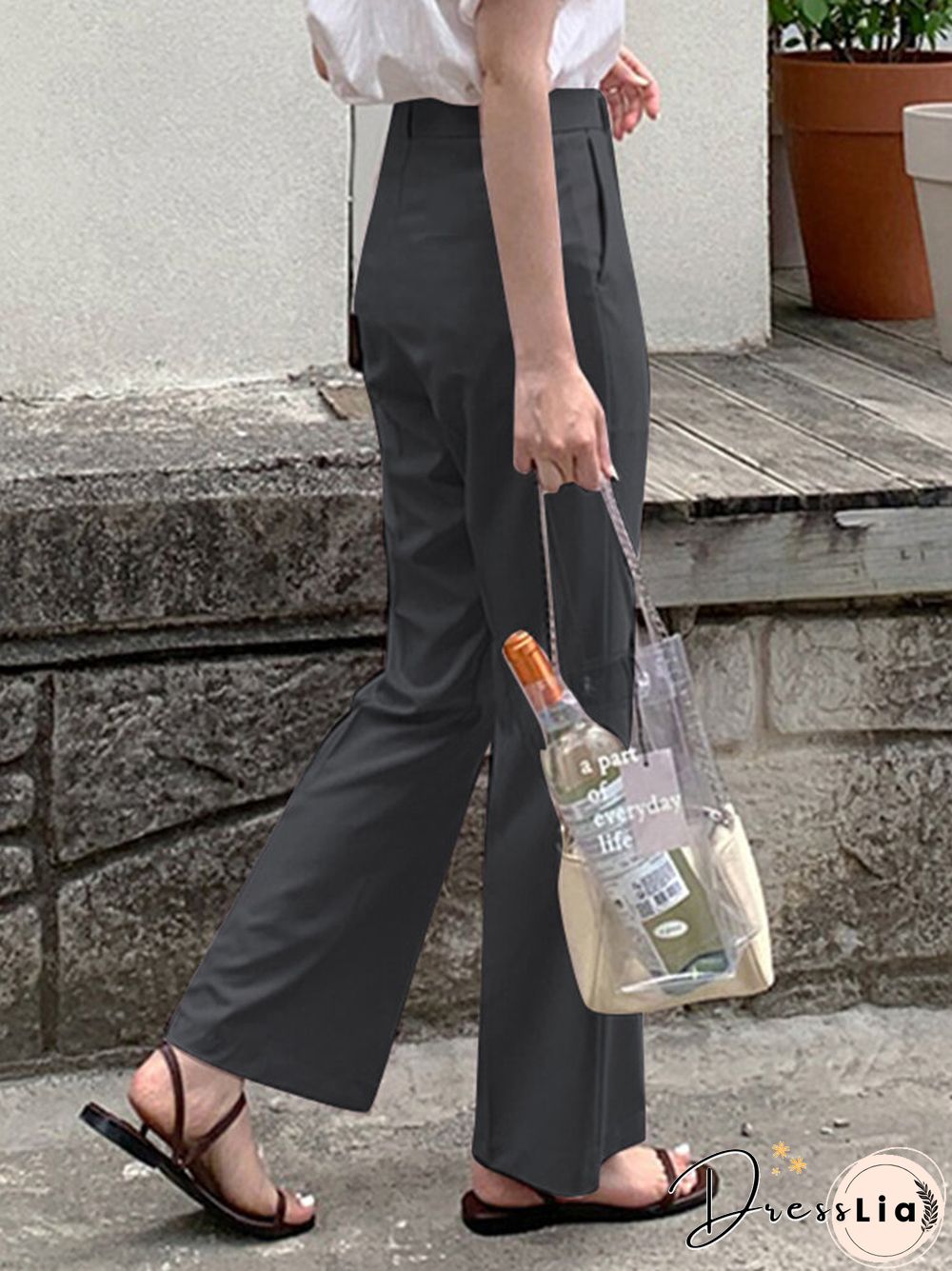 Solid Pocket Zip Front Tailored Pants For Women