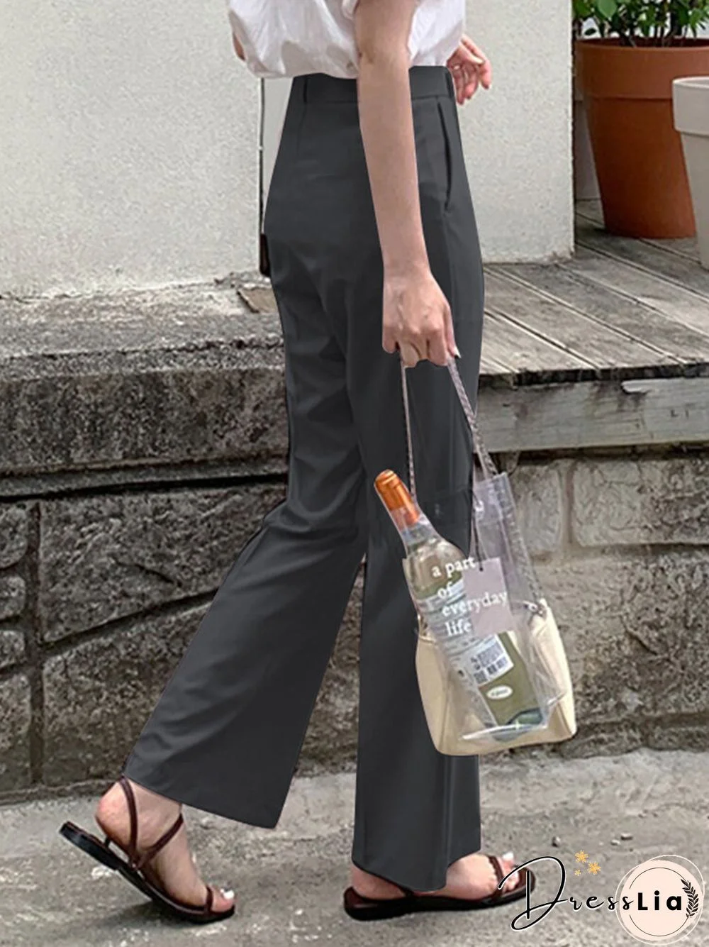 Solid Pocket Zip Front Tailored Pants For Women