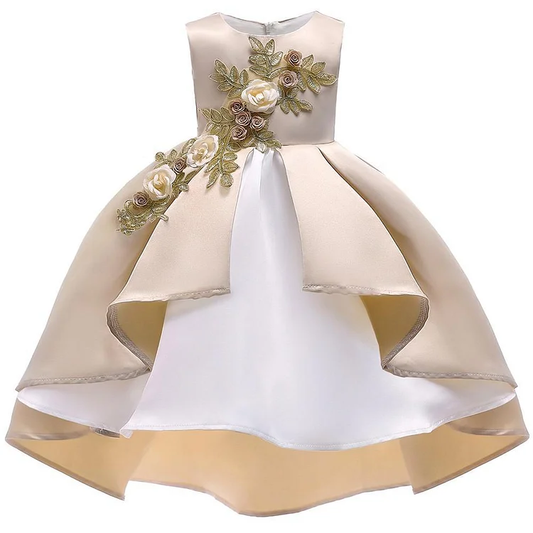 Flower Girls Applique Sleeveless Bowknot Birthday Party Gown Dress-Mayoulove