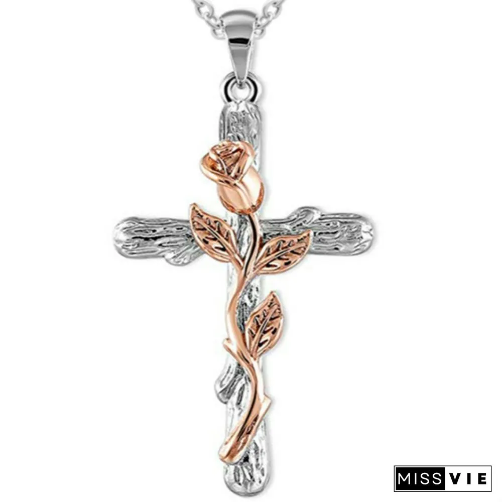 Colors Natural Flower Plant Cross Pendant Chain Necklace Jewelry Gift for Women