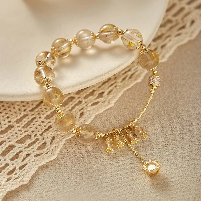 Natural Citrine Happiness Snowflake Charm Bracelet