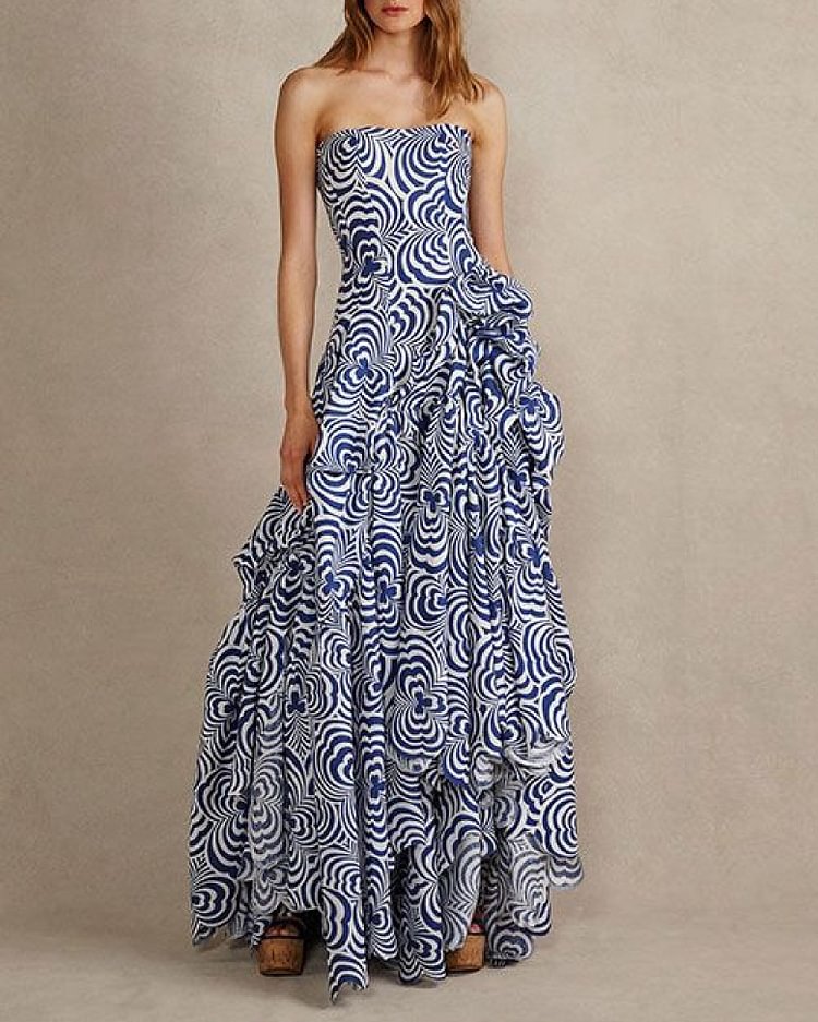 Elegant Floral Print Bandeau Maxi Dress