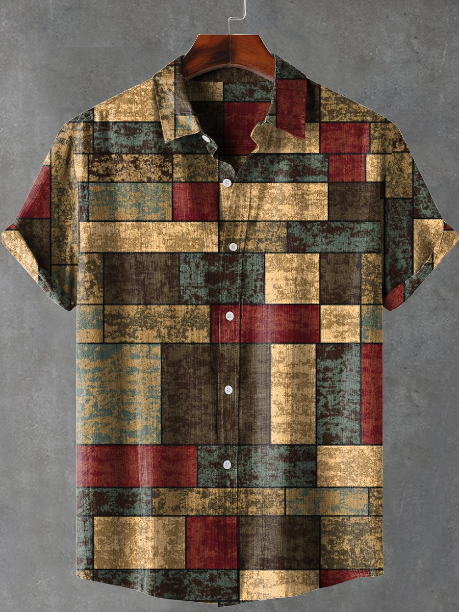 Retro Geometry Art Print Casual 100% Cotton Shirt