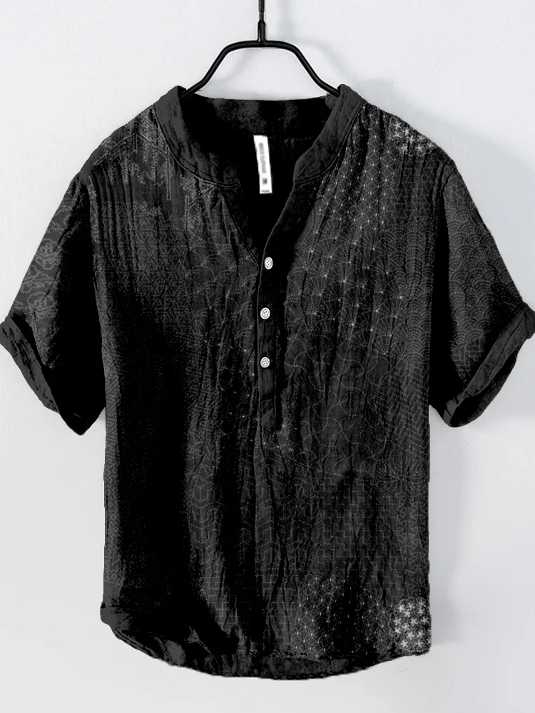 Japanese Traditional Sashiko Art Linen Blend Shirt