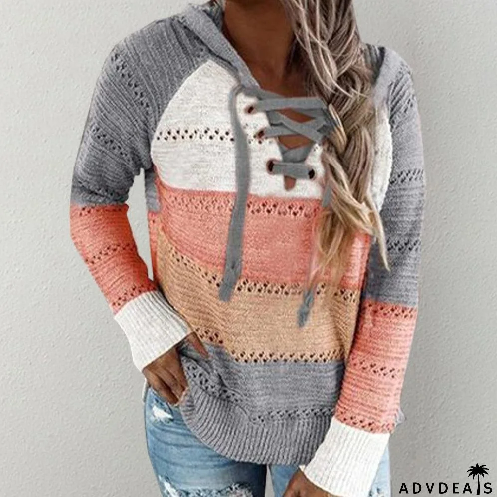 Cozy Horizontal Stripe Knit Hoodie