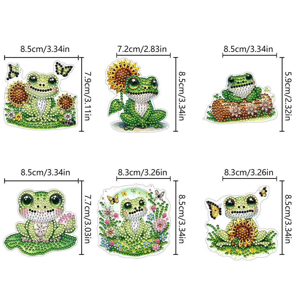  6 Pcs Sunflower Frog Diamond Painting Cartoon Fridge Magnetic Stickers
