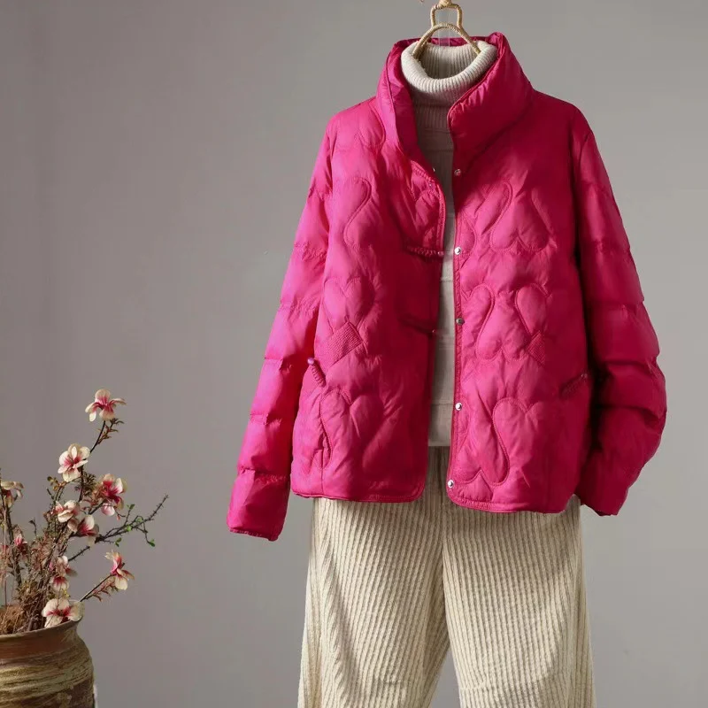 Woherb Autumn And Winter New Down Jacket Female Short Style Retro Standing Collar Warm To Show Thin Versatile Plate Deduction Age Fashion Coat-Outfit Ideas