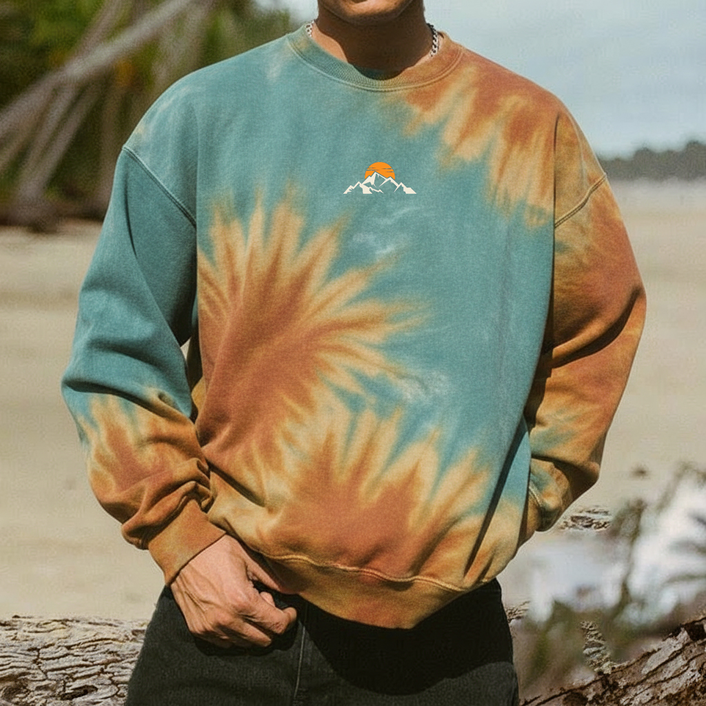 Tie-Dye Mountain Sunset Sweatshirt - Perfect for Outdoor Adventures