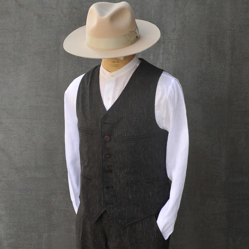 Men's Vintage Cotton and Linen Pinstripe Vest