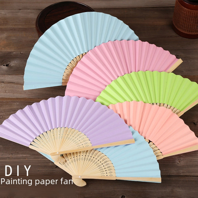 7-inch White Paper Fan Blank Folding Colorful Children's Drawing Fan Diy Handmade Coloring Plain Surface Office Bamboo Crafts