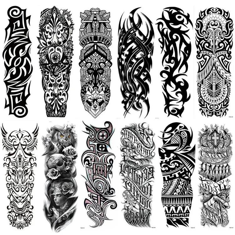 12 Sheets Tribal Maori Full Arm Temporary Tattoo Combo