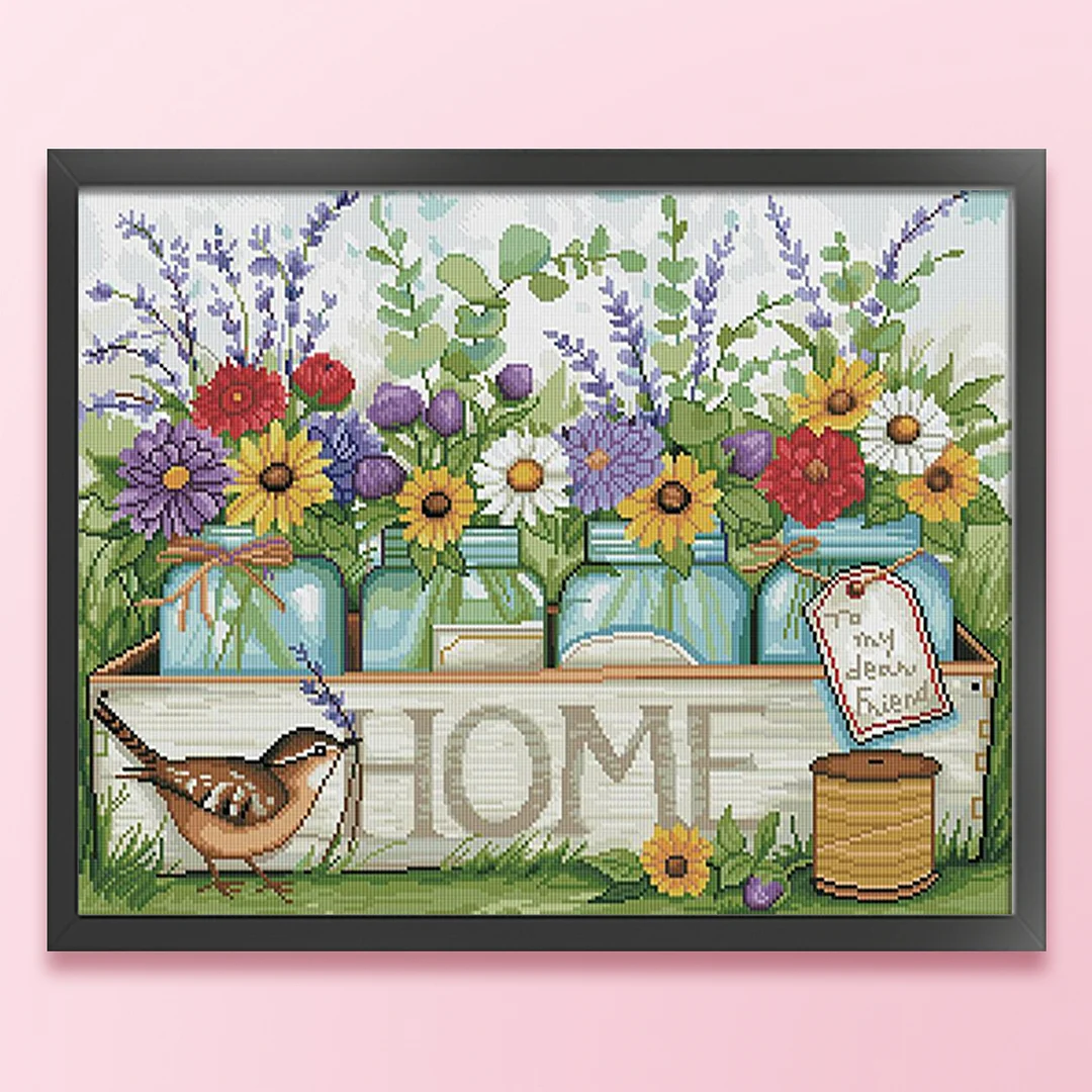 Home Vase and Bird Full 11CT DIY Stamped Cross Stitch Kits 50x40cm Home Decor