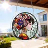 (25cm)DIY Acrylic Jigsaw Puzzle Window Hanging with Hanging Chain DIY Stained Glass Decoration Round Window Puzzle Decor for DIY Craft Project (Stained Glass Floral Lady)