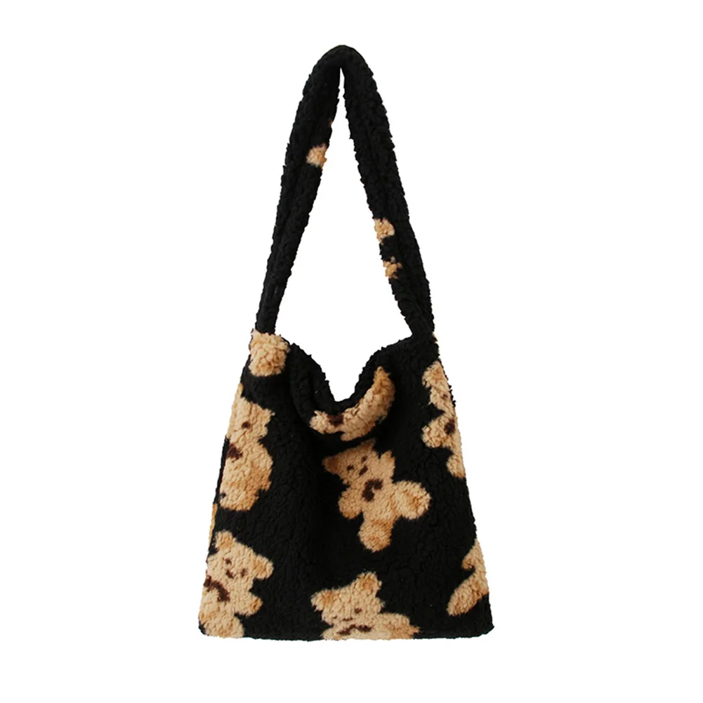 Fashion Exquisite Shopping Bag Cute Bear Print Top-handle Bag Female Autumn Fashion Plush Tote Shoulder Handbag