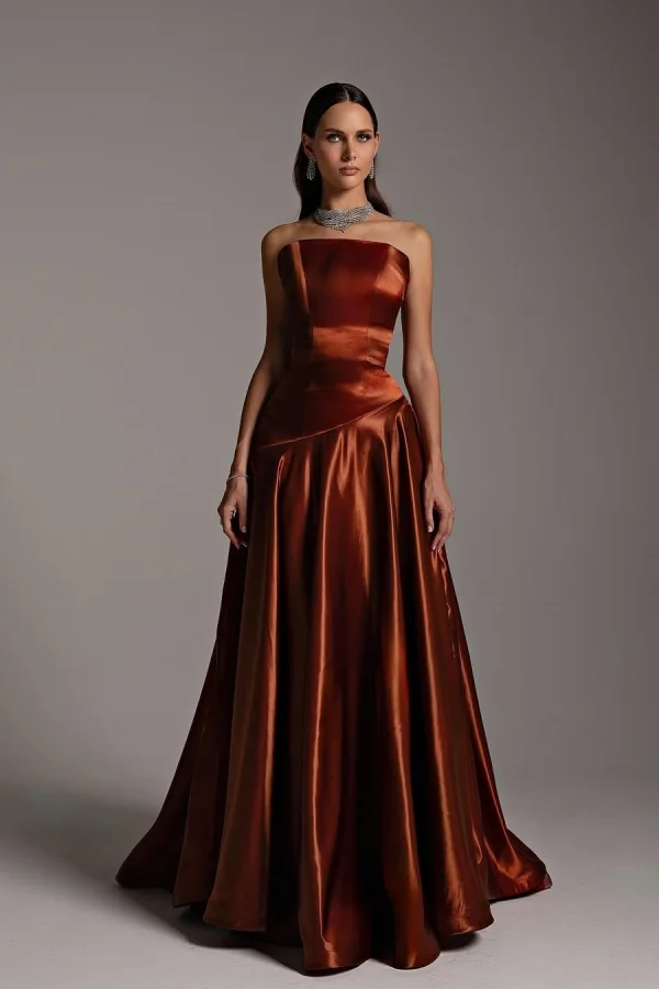Caramel Strapless A-line Long Prom Dress ZT0697