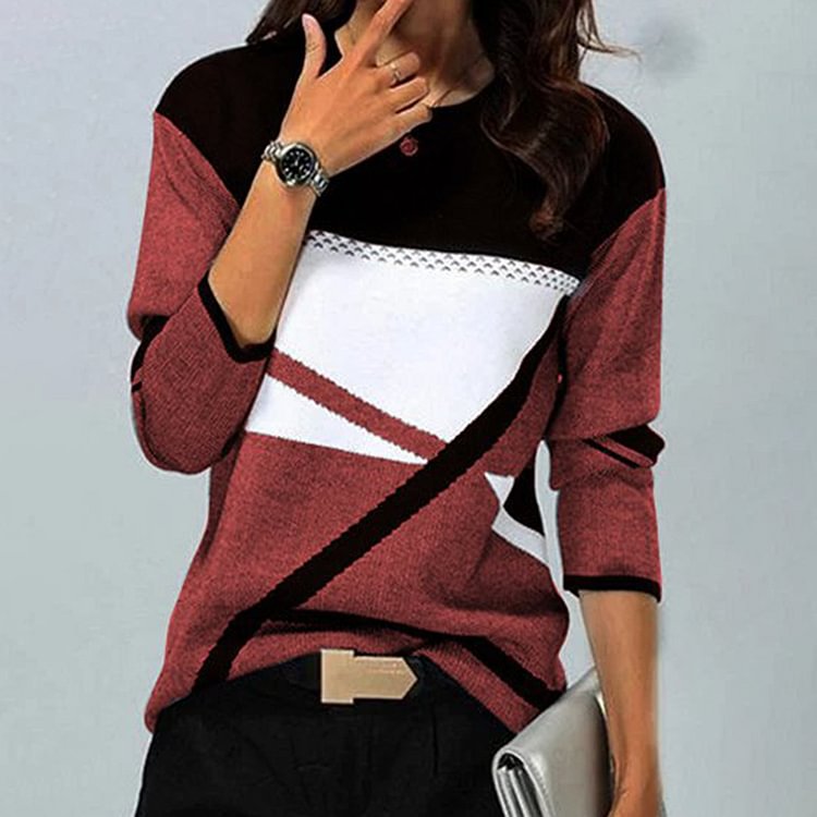Comstylish Casual Contrast Color Crew Neck Long Sleeve T-Shirt