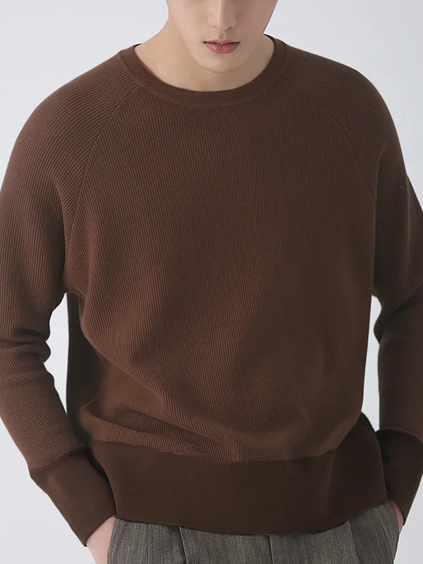 Aonga - Mens Round Neck Knitted Solid Color SweaterI