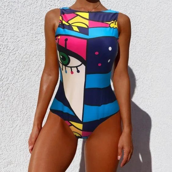 Pop Graffiti Print One Piece Swimsuit