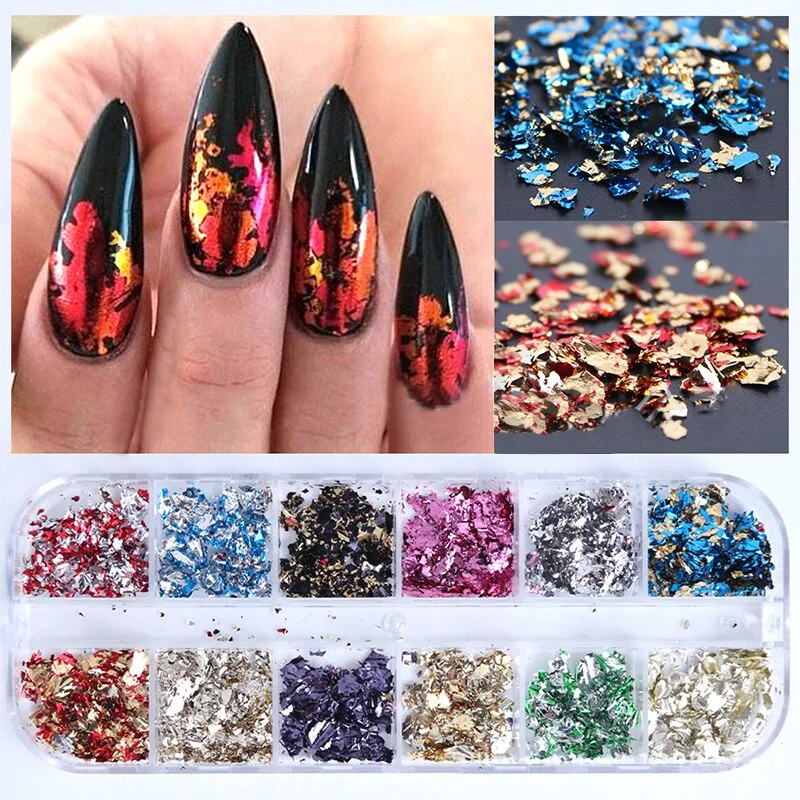12 Grids Colorful Flourescent Nail Sequins Hollow Circle Sequins Neon Round Nail Art Glitter Flakes Butterfly 3D Slice Tips-Nail Inspo