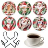 (US Local)6pcs Set Xmas Theme DIY Diamond Painting Coasters Kit with Holder Kit