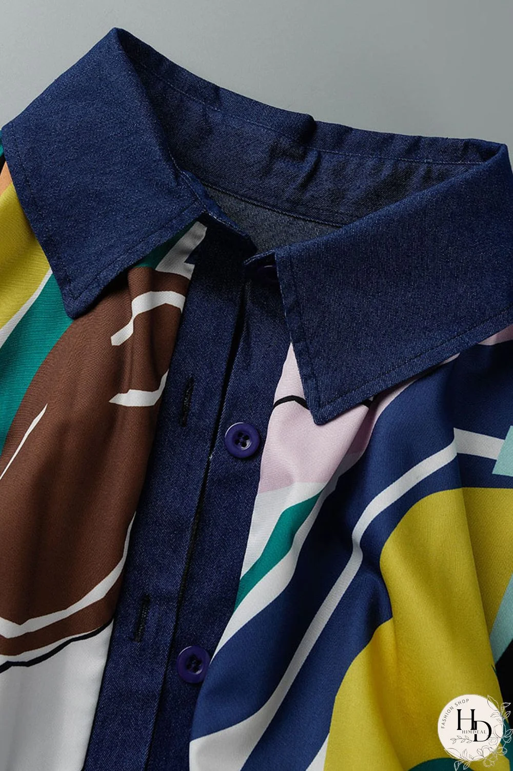 Tangerine Casual Print Patchwork Buckle Turndown Collar Straight Plus Size Dresses