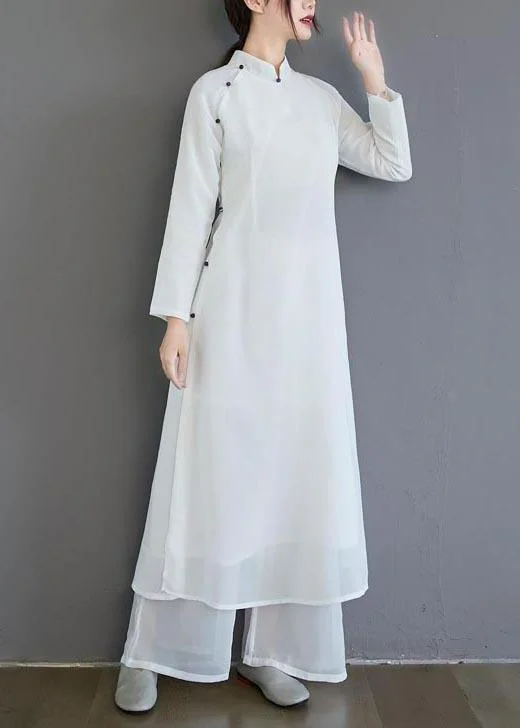 French White Clothes For Women Stand Collar Art Summer Dress