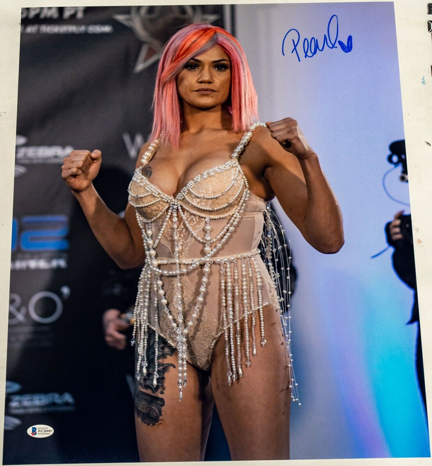 Pearl Gonzalez Signed 16x20 Photo Poster painting BAS COA UFC Invicta FC Bare Knuckle Boxing 995