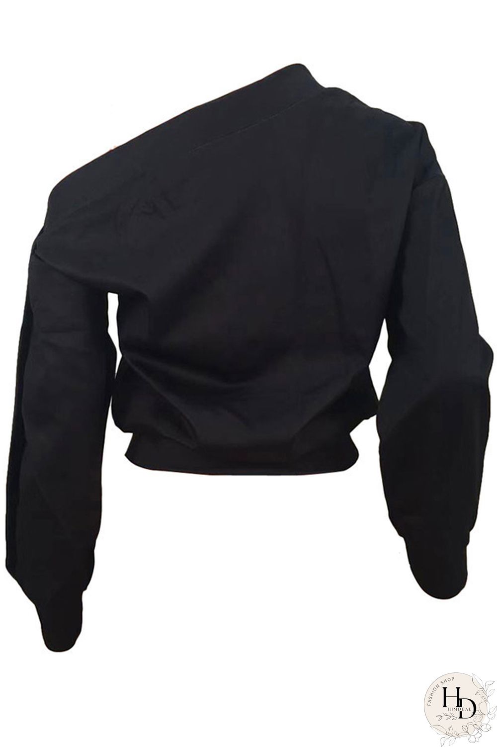 Black One Shoulder Collar Print Polyester Print Long Sleeve