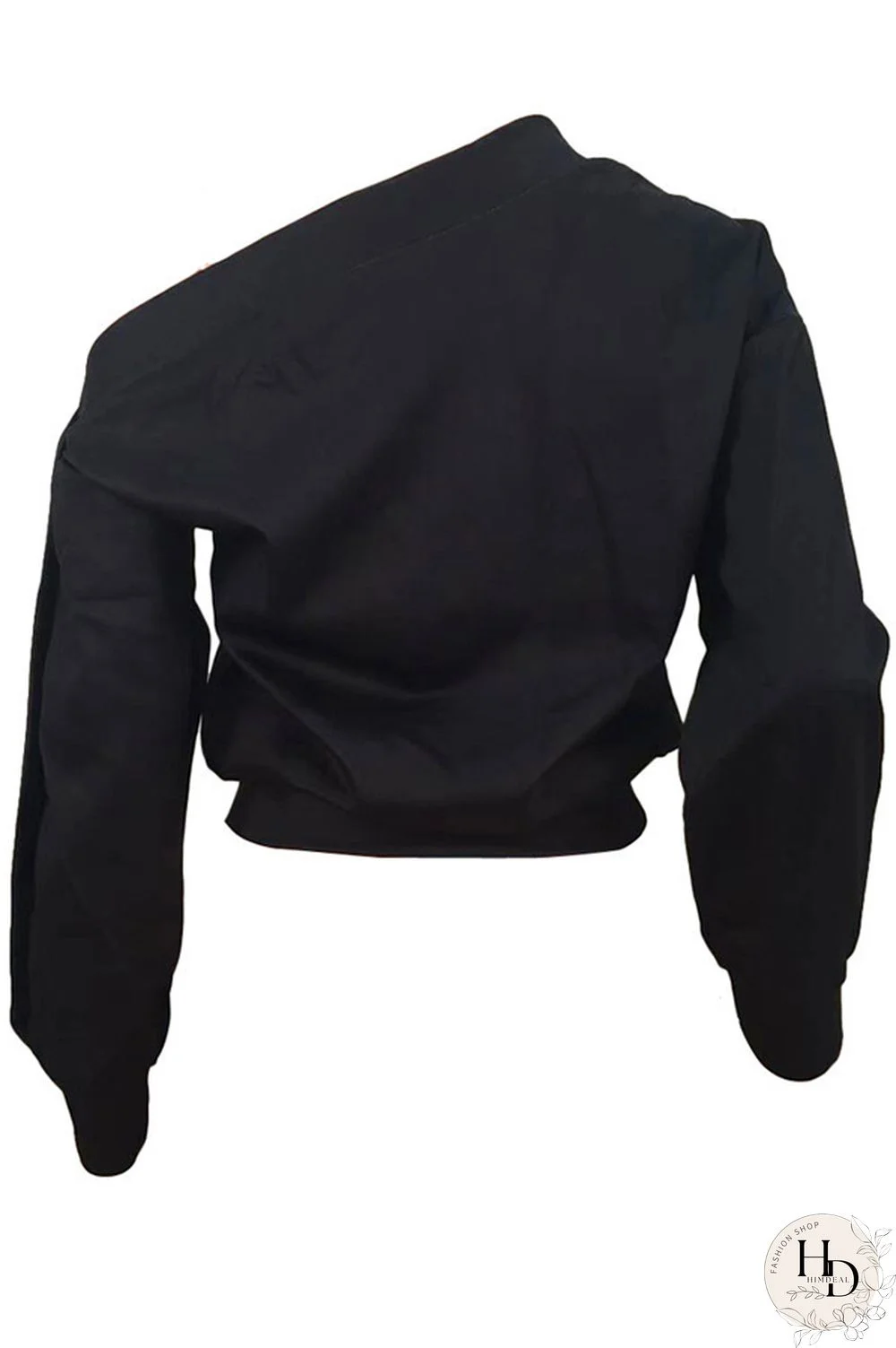 Black One Shoulder Collar Print Polyester Print Long Sleeve