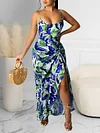 Spaghetti-Neck Floral Print Backless Split-Side Maxi Dress