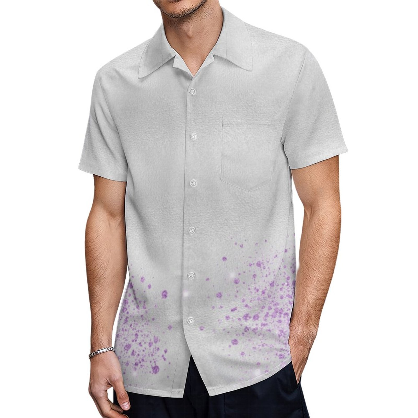 Silver Purple Glitter Dust | Men's Tropical Print Hawaiian Beach Vacation Shirt | Hawaii Shirt Vintage T Shirts Stylish Shirts For Gentlemen | Resort Cocktail