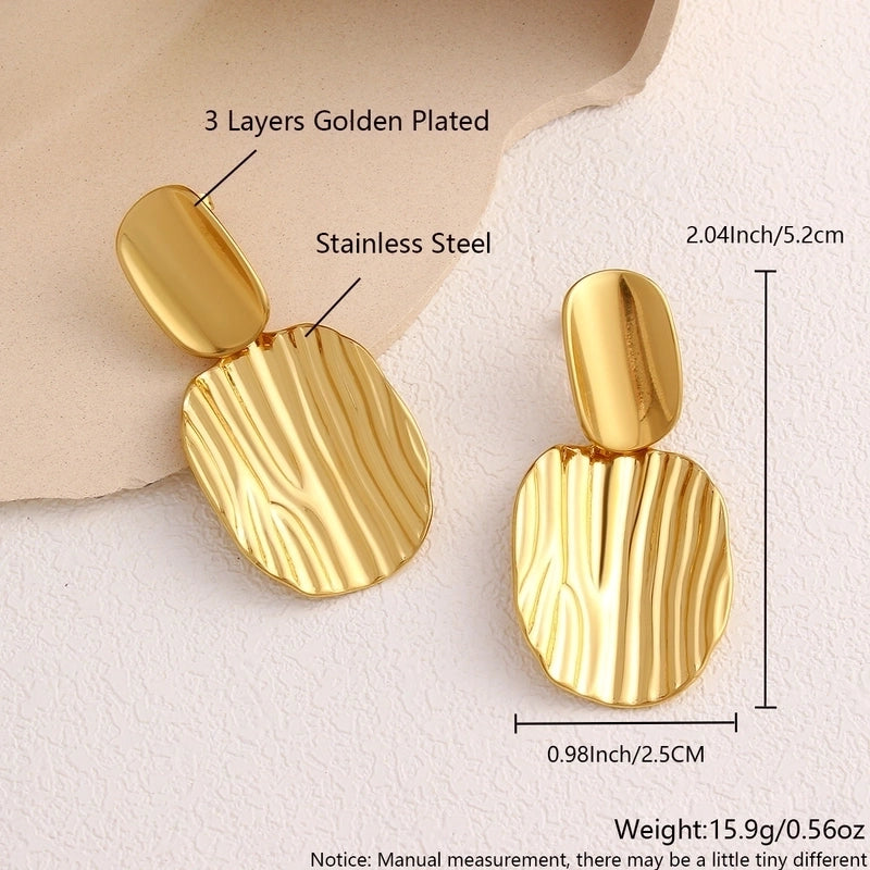 1 Pair Exaggerated Minimalist Commute Geometric Pleated 304 Stainless Steel 18K Gold Plated Gold Plated Drop Earrings