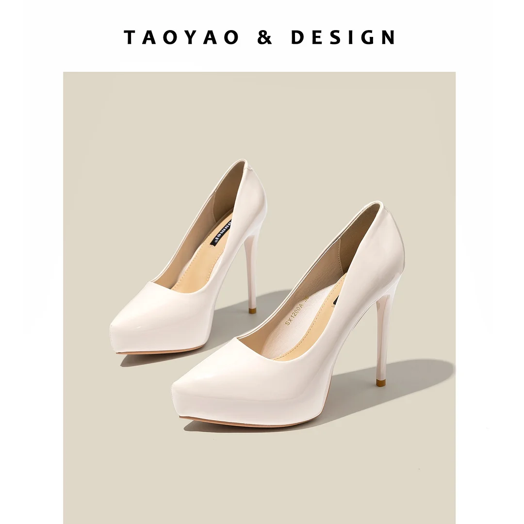 Breakj Breakj Sharp Temperament Ultra-High Heel Shoes Waterproof Table Fine Heel Night Shop Patent Leather Single Shoes Women Spring And Autumn Pink 12Cm Shallow Mouth