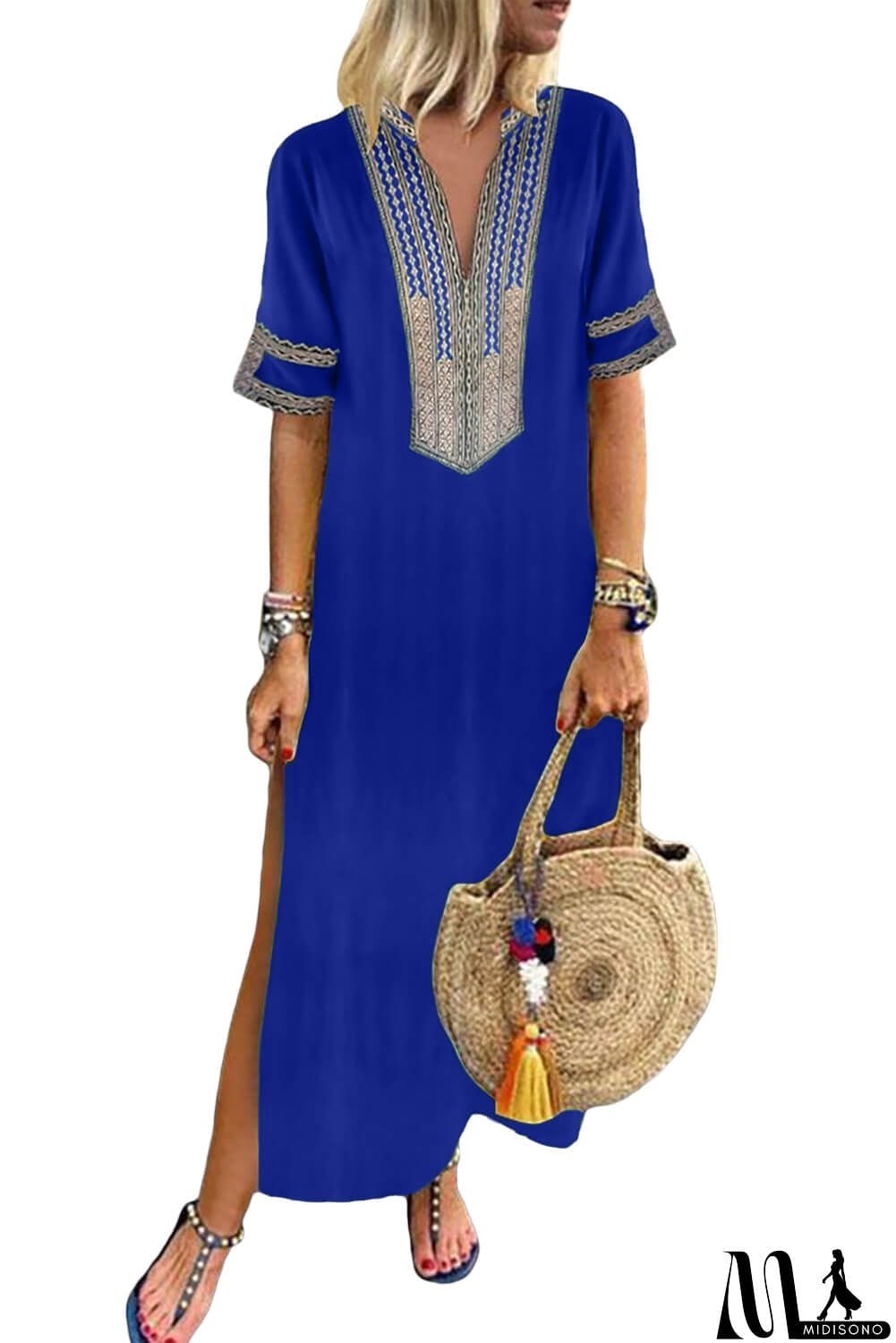 MidiSono - Bohemian Floral Print Split Maxi Dress