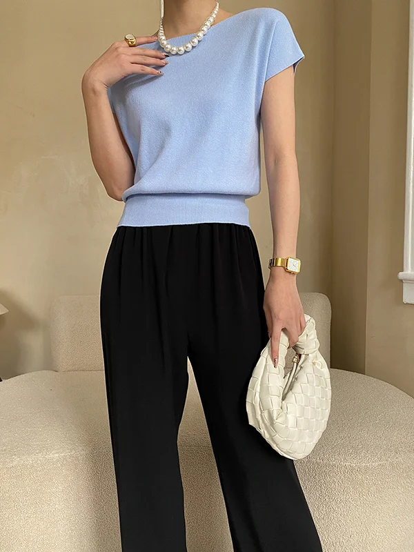 Boat Neck Ribbed Side Slit Pullover