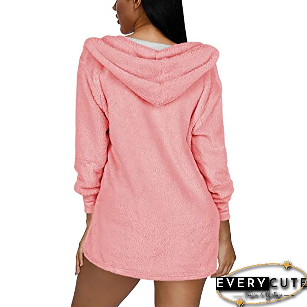 Light Pink Plush Hoodie with Shorts and White Vest 3pcs Set