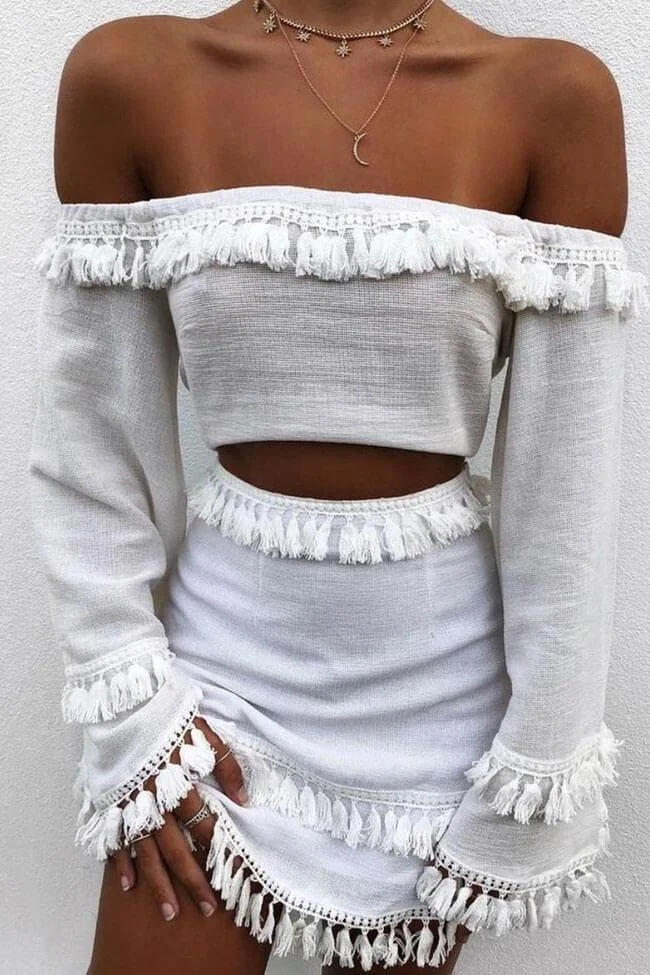 Boho Tassel High Waist Beach Mini Skirt-elleschic