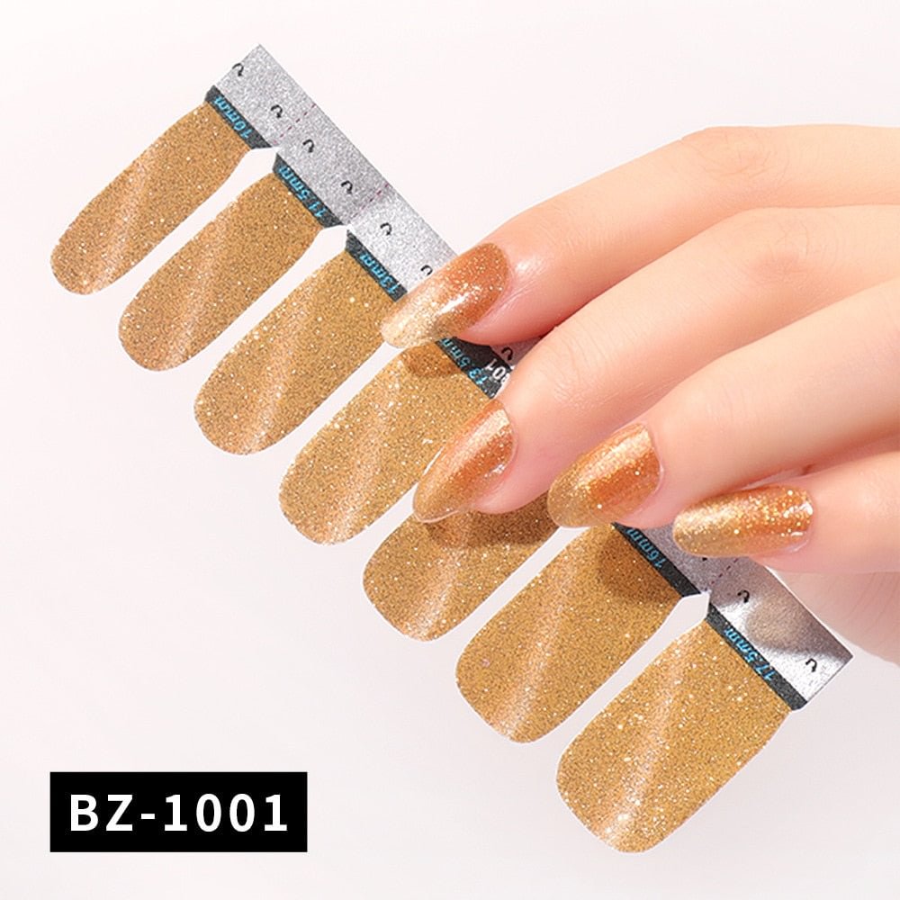 1sheet Nail Wrap Glitter Cat Eyes Nail Art Stickers Full Cover Tips 2021 New Arrival DIY Self-Adhesive Nagel Manicure