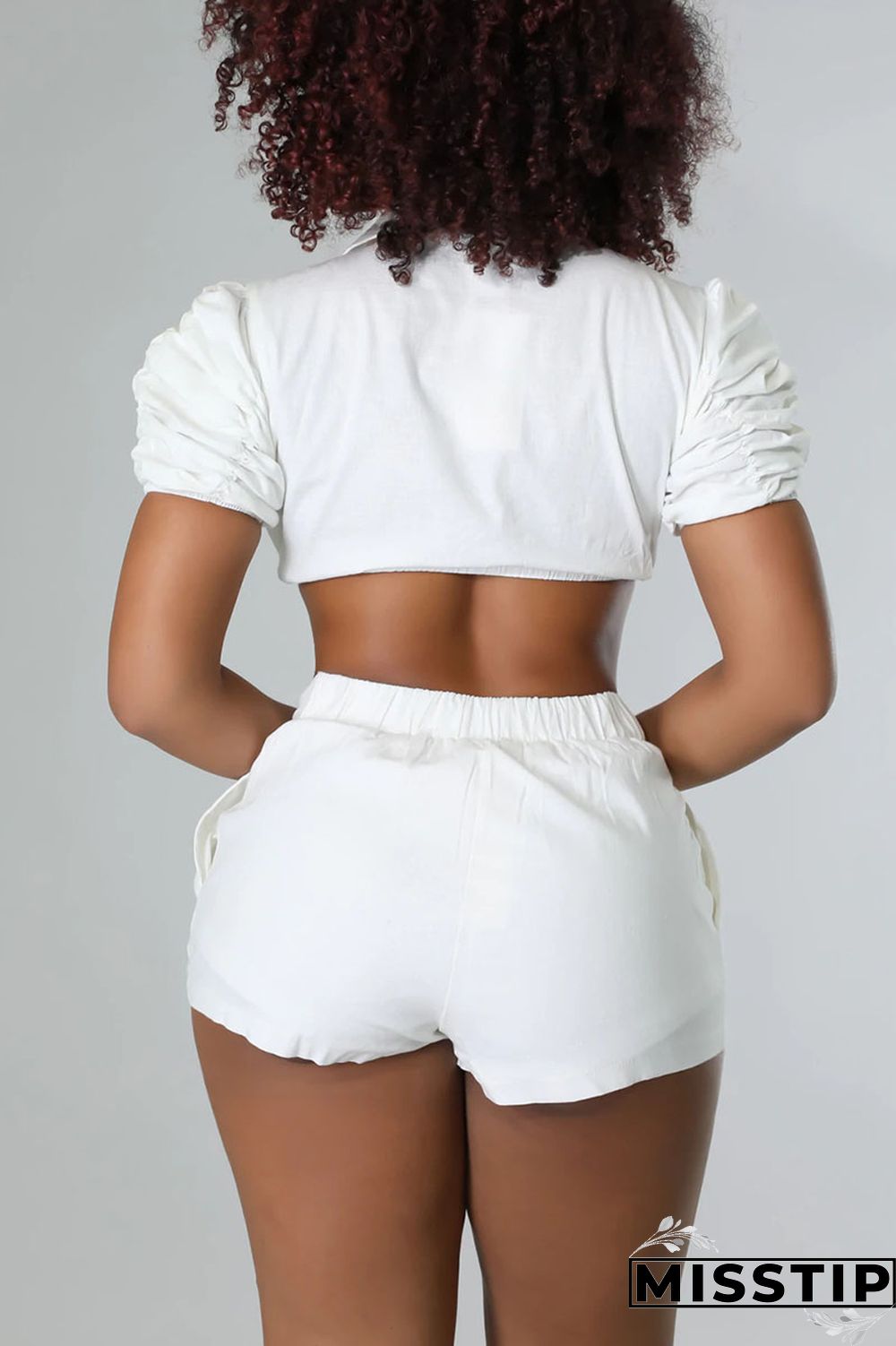 Black Casual Solid Patchwork Buckle Fold Turndown Collar Short Sleeve Two Pieces