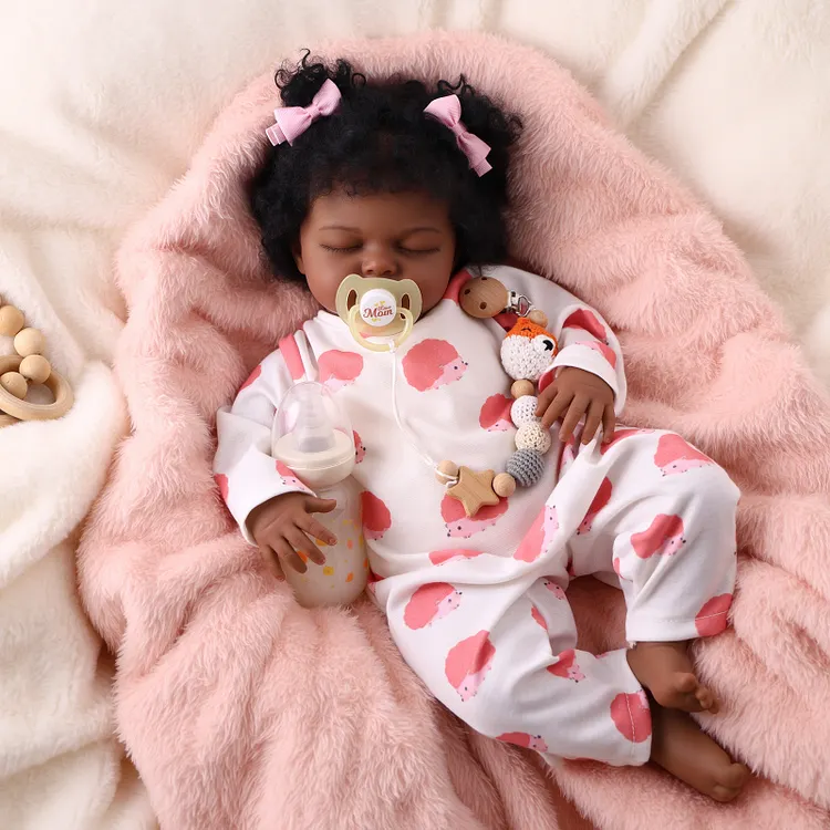 Babeside Willow 20" African American Baby Girl Doll &ndash; Realistic Sleeping Reborn Doll with Curly Hair, A Heartwarming Gift for Girls