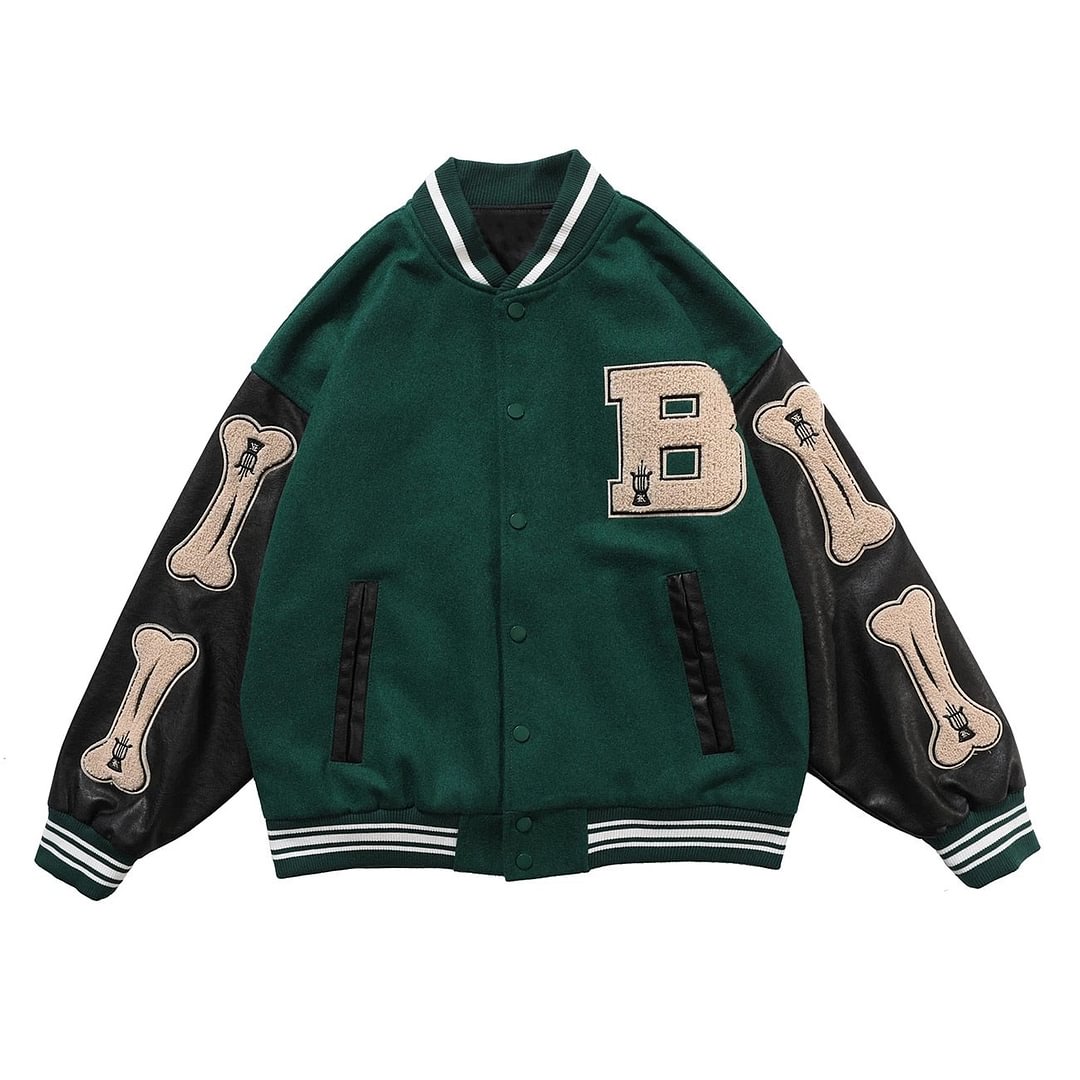 Hip Hop Furry Bone Patchwork Color Block Jackets Mens Harajuku College Style Bomber Jacket Men Baseball Coats 3 color