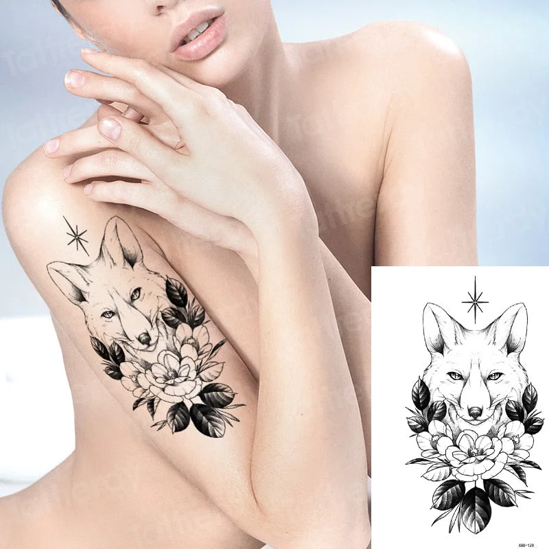 Temporary Tattoo Sticker Forest Moon Bird Bear animal Tattoos Waterproof Leopard Wolf Tiger Body Art Arm flower Fake Tattoo Men