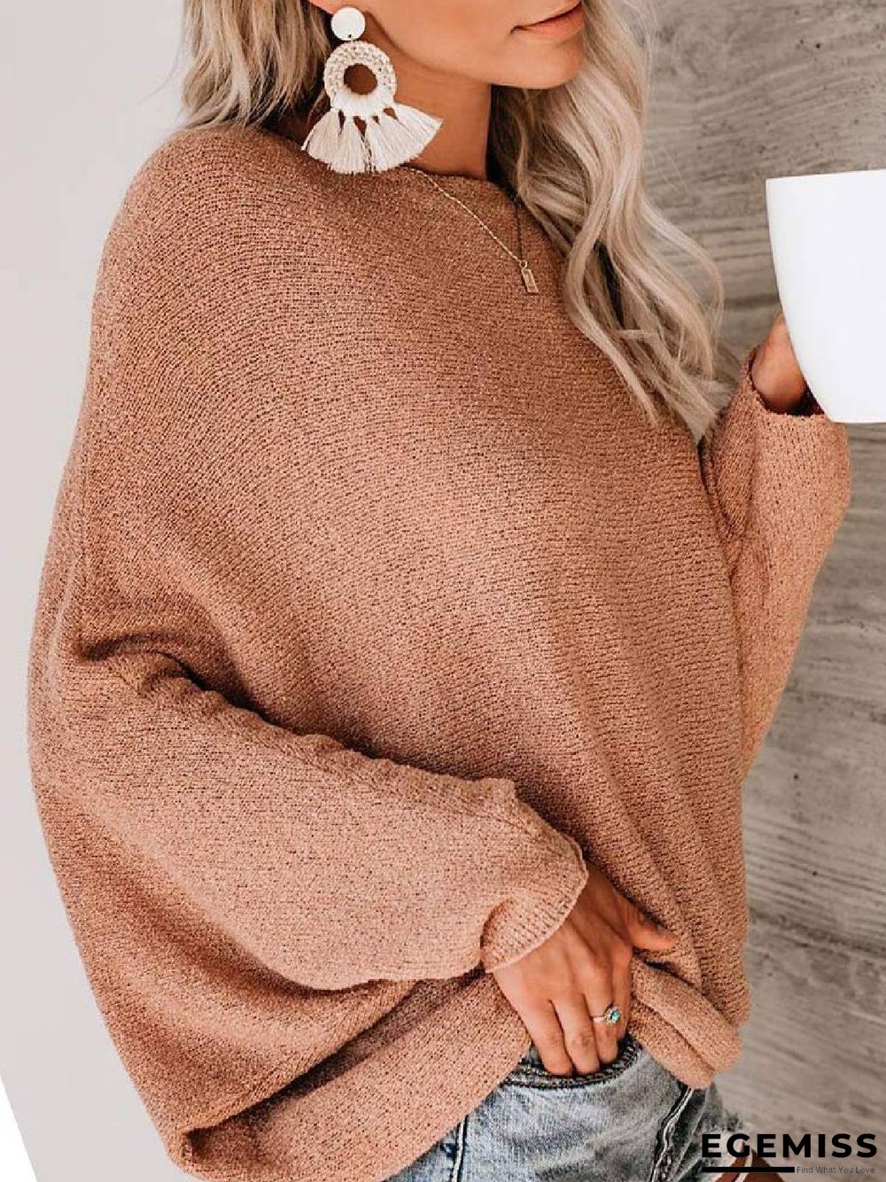 Long Sleeve Round Neck Cotton-Blend Shirts & Tops | EGEMISS