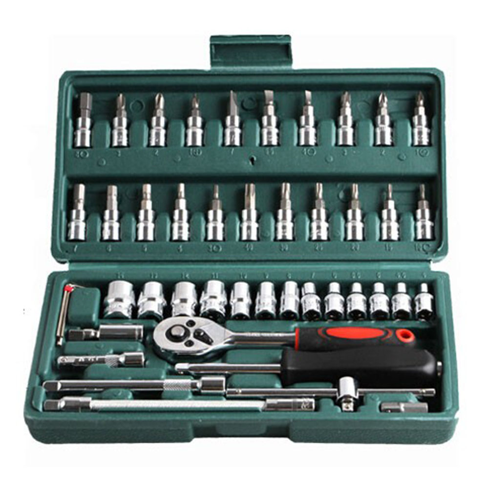 

46pcs 1/4 Drive Ratchet Socket Wrench Set Bit Socket Kit Auto Repair Tools, Blue, 501 Original