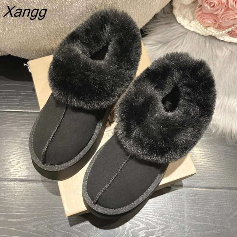 Punklens Winter Women Short Plush Warm Snow Boots Flats Casual Shoes Suede Fur Chelsea Ankle Boots Platform Ladies Shoes Botas Mujer 304-1