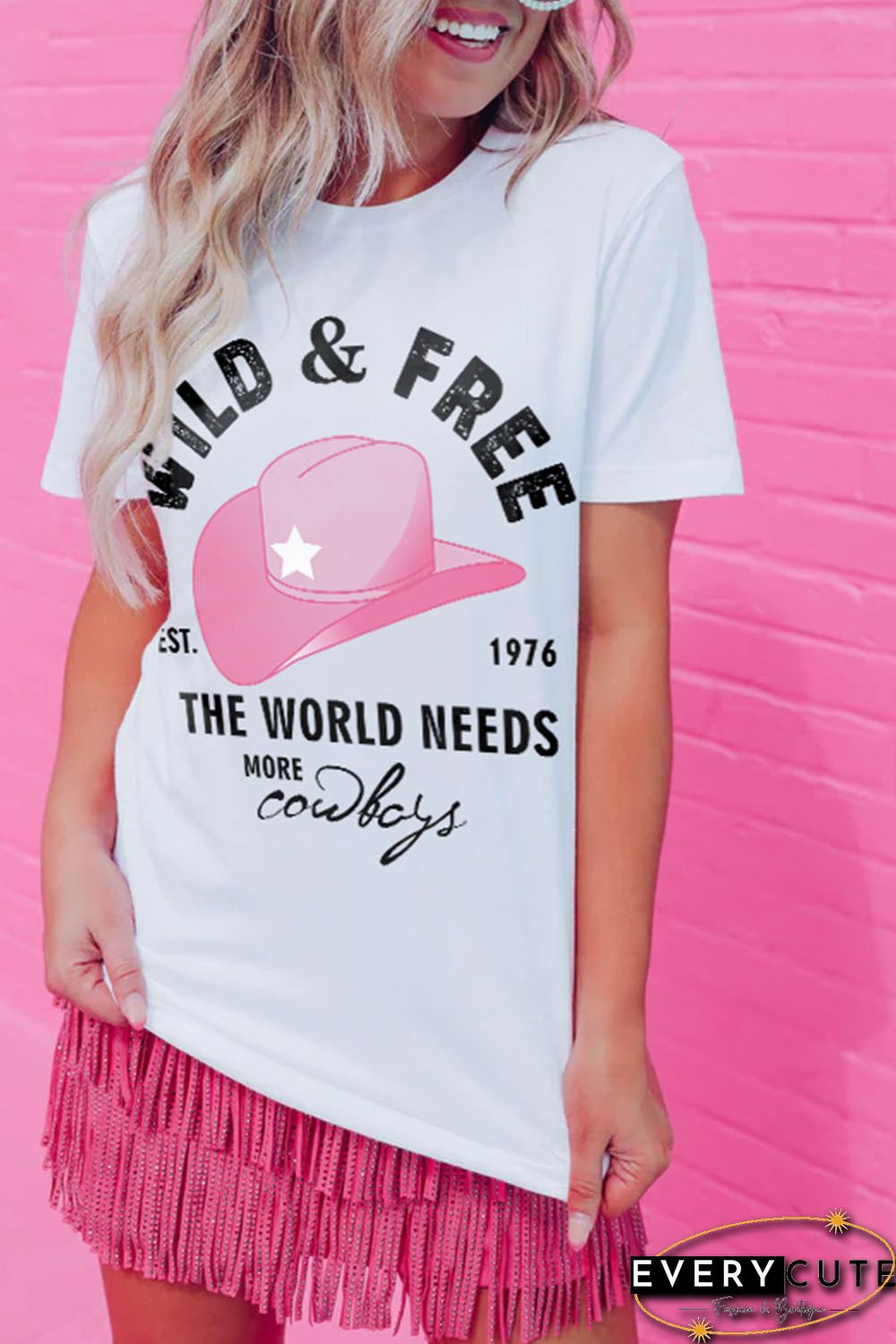 White WILD&FREE Cowboys Fashion Graphic Tee