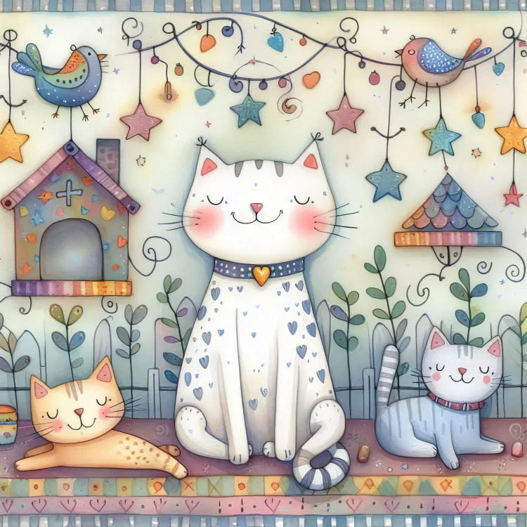 Cartoon Illustration Art Cat 40*40CM(Canvas) Diamond Painting gbfke