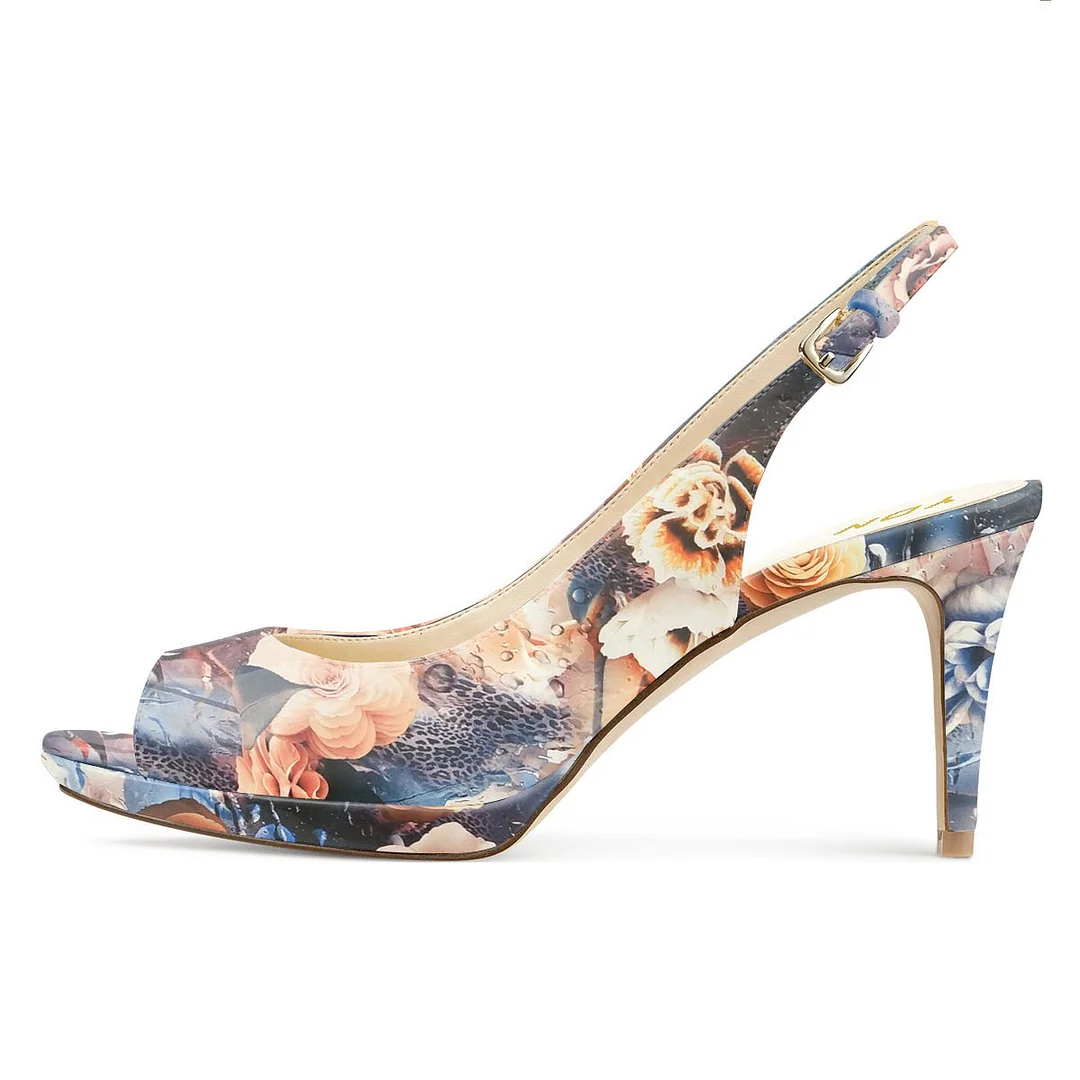 Women's Elegant Flower Printed Peep Toe Platform High Heels by YDN